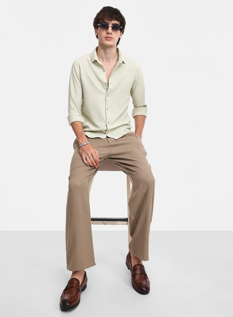 كامبوس سوترا Men's Butter Yellow Micro Cubic-Textured Shirt