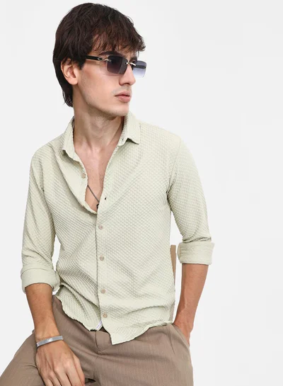 Campus Sutra Men's Butter Yellow Micro Cubic-Textured Shirt