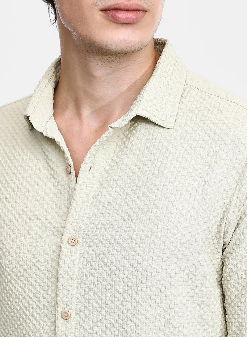 كامبوس سوترا Men's Butter Yellow Micro Cubic-Textured Shirt