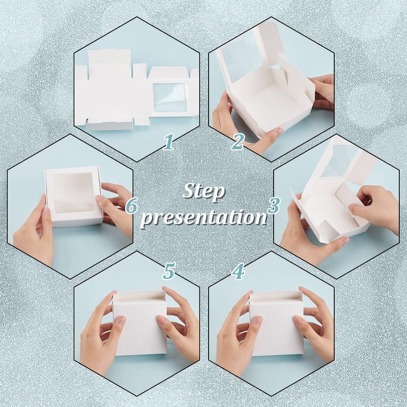 BENECREAT 20 Pack White Kraft Paper Boxes with Clear Window 3.6x3.6x1.4 Gift Packaging Boxes for Bakery Cookies Cake Candy Wedding Party, Christmas Festival Gift Packaging - Image 4