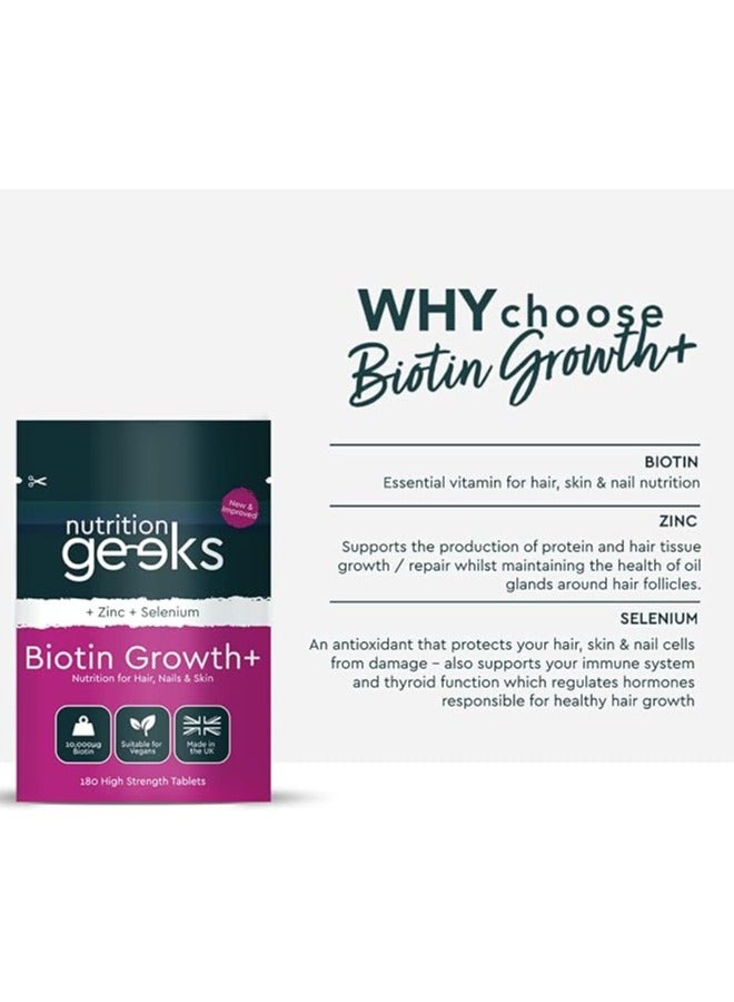 Nutrition Geeks Nutrition Geeks Biotin Hair Growth Supplement - 180 Tablets Enhanced with Zinc & Selenium, Hair Vitamins Complex - Biotin 10000 mcg - Vegan, Hair Skin and Nails Vitamins for Women & Men UK - Image 3