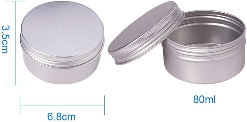 klarako 80ml Empty Aluminium Cosmetic Pot Jar Tin Container Box Screw Lid Can Bottle Case Craft Lot Silver Colors (20 Pack) - Image 2
