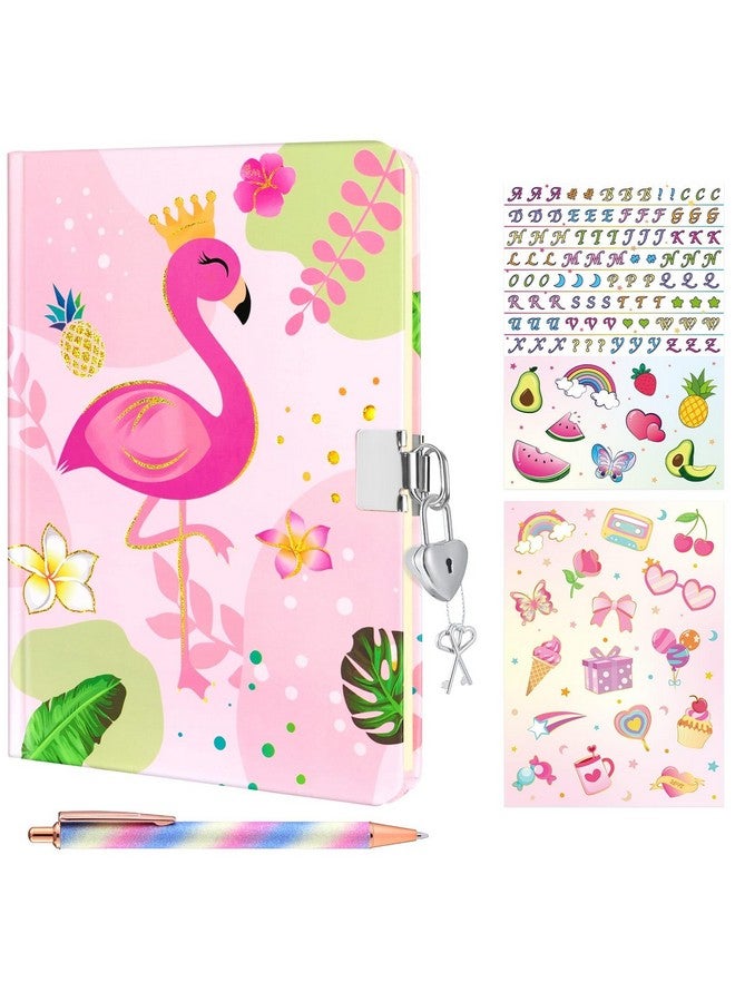 Wernnsai Kids Diary Set For Girls Flamingo Journal Kit - Kids Gold Foil Journal With Lock And Keys, Girls Flamingo Diary, Private Diary A5 Lined Writing Notebook, Girls Gift Set With Pen & Stickers  - Image 1