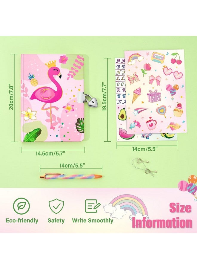 Wernnsai Kids Diary Set For Girls Flamingo Journal Kit - Kids Gold Foil Journal With Lock And Keys, Girls Flamingo Diary, Private Diary A5 Lined Writing Notebook, Girls Gift Set With Pen & Stickers  - Image 2