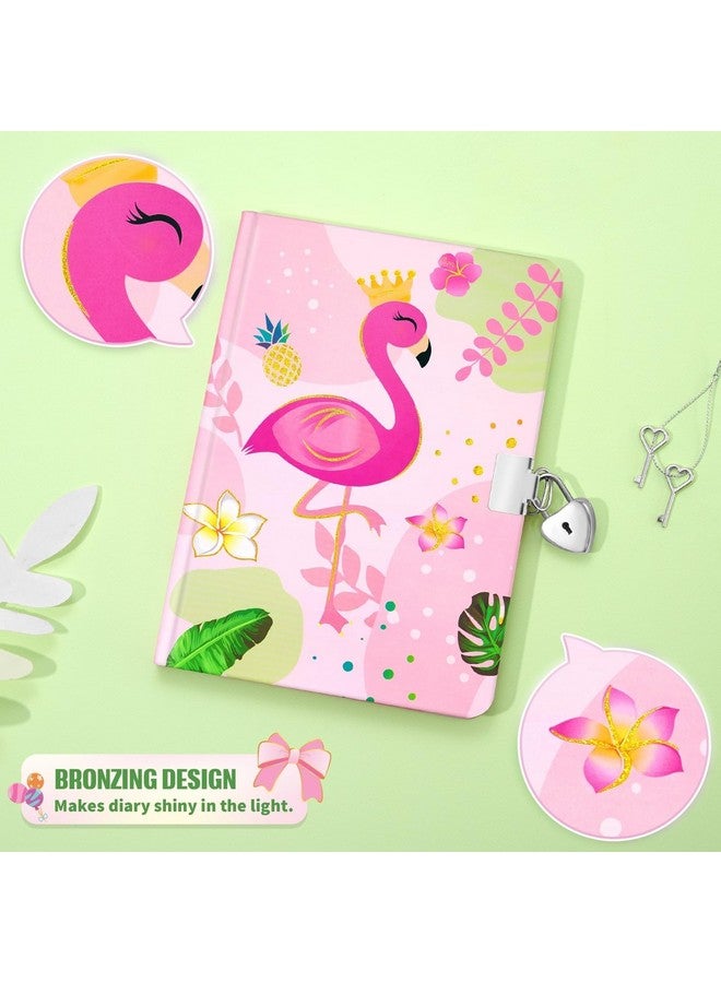 Wernnsai Kids Diary Set For Girls Flamingo Journal Kit - Kids Gold Foil Journal With Lock And Keys, Girls Flamingo Diary, Private Diary A5 Lined Writing Notebook, Girls Gift Set With Pen & Stickers  - Image 3