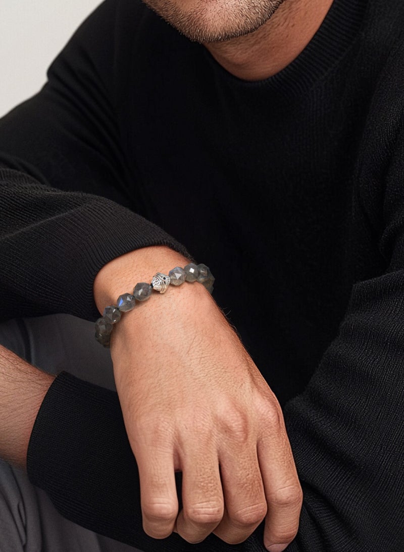 أونال سوار خرز سبكترولايت مع تميمة منارة فضية إسترليني - هدية أحجار كريمة طبيعية للرجال - Image 2