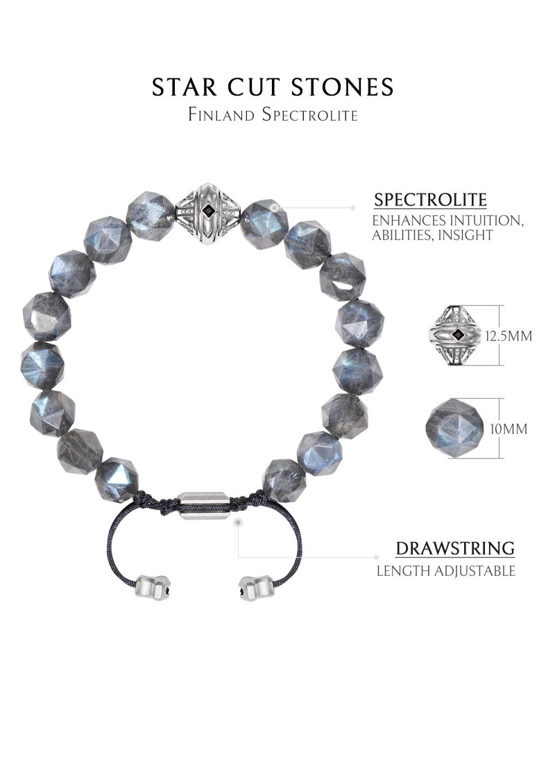 أونال سوار خرز سبكترولايت مع تميمة منارة فضية إسترليني - هدية أحجار كريمة طبيعية للرجال - Image 4