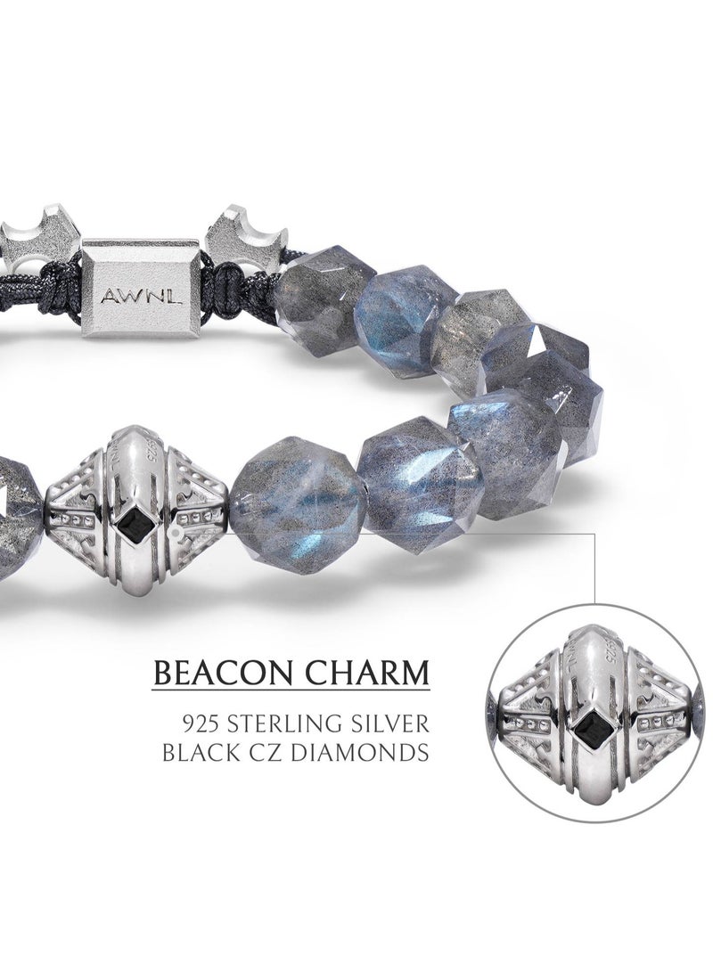 أونال سوار خرز سبكترولايت مع تميمة منارة فضية إسترليني - هدية أحجار كريمة طبيعية للرجال - Image 5