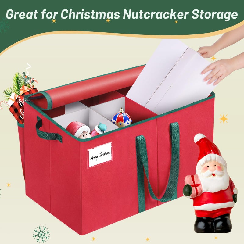 EverMerry Nutcracker Storage Containers and Figurine Collectibles Storage Boxï¼Œ Large Ornament Storage Organizer Stores Up to 8 Holiday Christmas Nutcrackers Figurines-Carolers Ornaments Red/15 Inches - Image 4