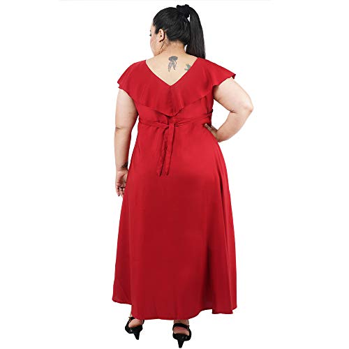 Indietoga Women's Plus Size Maroon Solid Long Maxi Dress (5XL) - Image 4