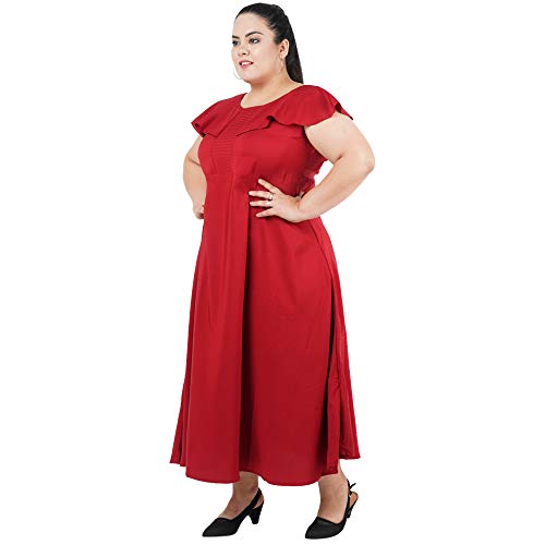 Indietoga Women's Plus Size Maroon Solid Long Maxi Dress (5XL) - Image 5