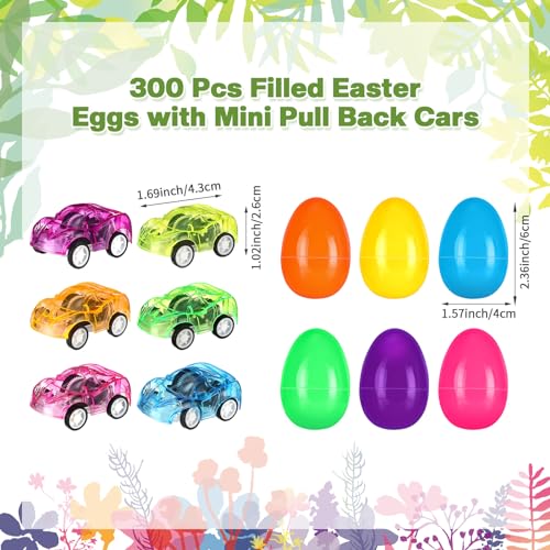 Liliful 300 Pcs Prefilled Easter Eggs with Mini Pull Back Cars Include 150 Mini Pull Back Car and 150 Colorful Egg Cars for Easter Basket Stuffers Goodie Bags Fillers - Image 5