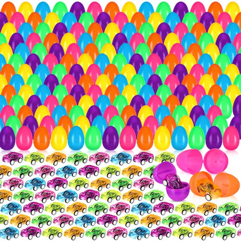 Liliful 300 Pcs Prefilled Easter Eggs with Mini Pull Back Cars Include 150 Mini Pull Back Car and 150 Colorful Egg Cars for Easter Basket Stuffers Goodie Bags Fillers - Image 3