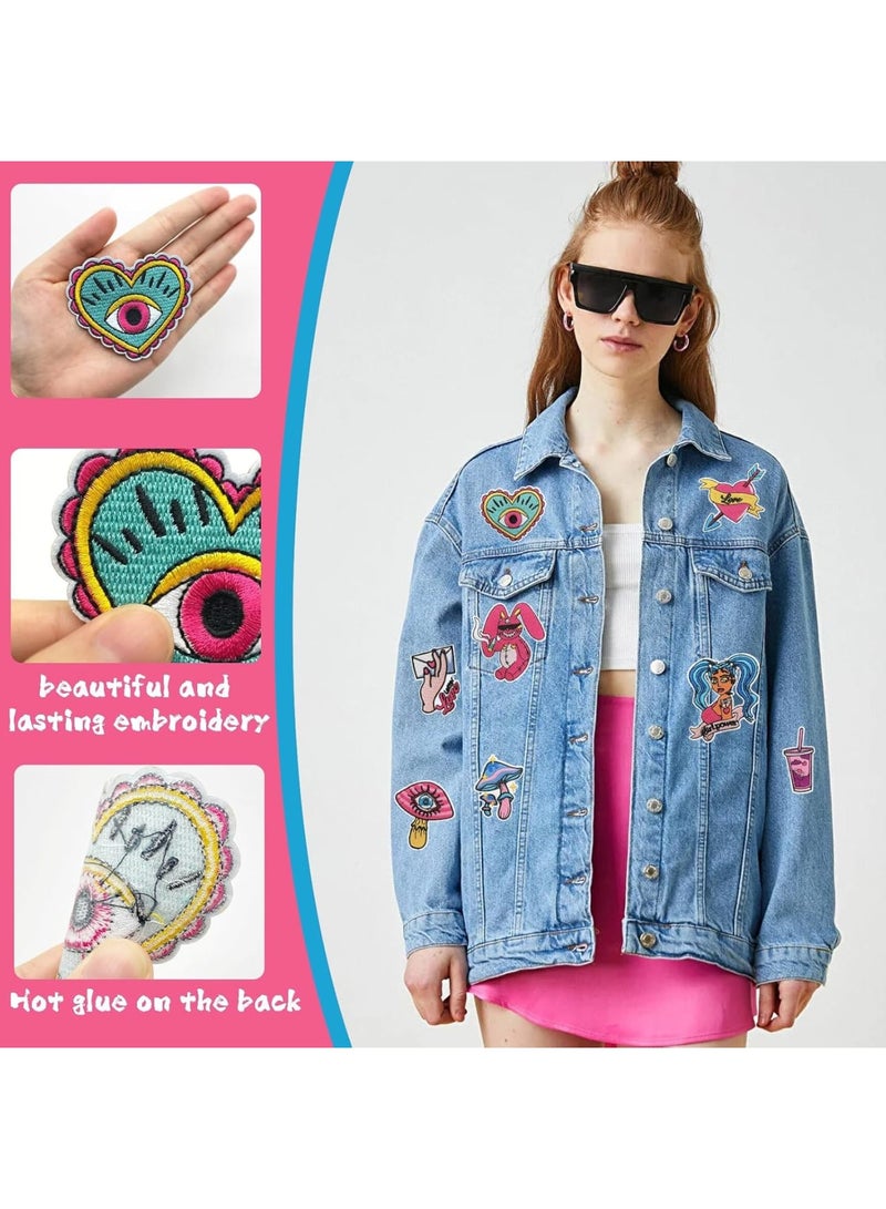 Excefore Embroidered Iron on Patches, 16Pcs Pink Iron on Patches Fashion Girl Graffiti Sew on Embroidered Applique Repair Patch for Clothing Backpacks Jeans Jackets Hats DIY Crafts Projects  - Image 2
