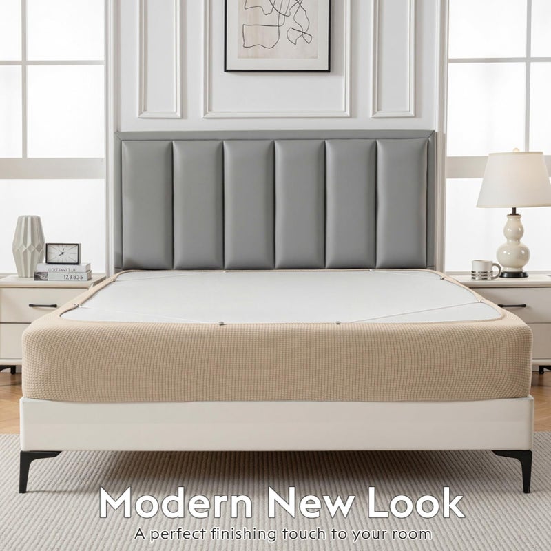 MIYE Jacquard Fabric Box Spring Cover,Super Stretchy Wrap Around 4 Sides Elastic Bed Skirt,Wrinkle & Fading Resistant,Washable & Easy Fit. (Cream, Queen) - Image 3