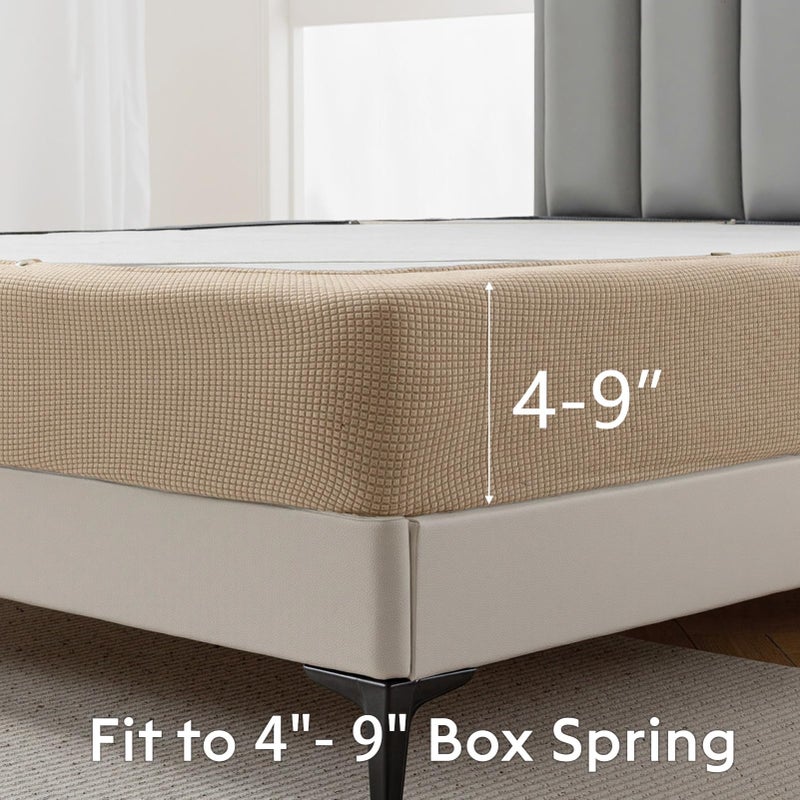 MIYE Jacquard Fabric Box Spring Cover,Super Stretchy Wrap Around 4 Sides Elastic Bed Skirt,Wrinkle & Fading Resistant,Washable & Easy Fit. (Cream, Queen) - Image 2