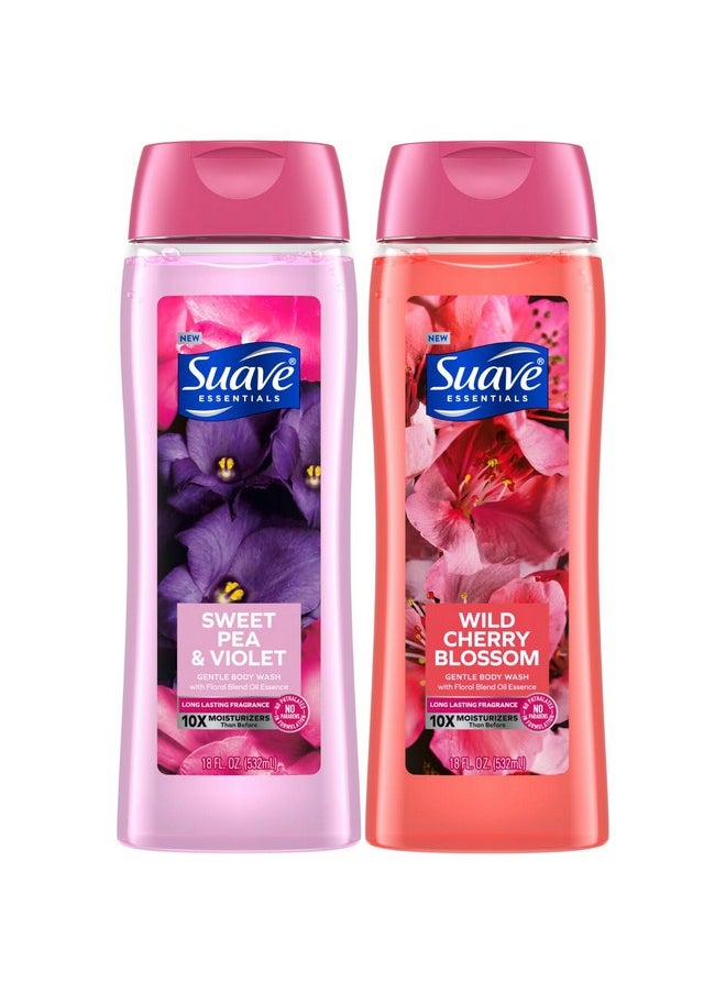Suave - Suave Body Wash Variety 2-Pack, Sweet Pea & Violet + Wild Cherry Blossom - Gentle Body Washes with Floral Blend Oil Essence, 18 Oz Ea - Image 1