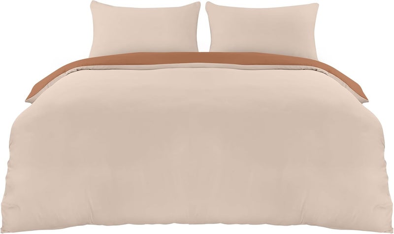 Utopia Bedding Duvet Cover Double - Soft Microfibre Polyester Duvet Cover with Pillow cases - Bedding Quilt Cover Set (Tan/Off White) - Image 1