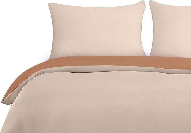 Utopia Bedding Duvet Cover Double - Soft Microfibre Polyester Duvet Cover with Pillow cases - Bedding Quilt Cover Set (Tan/Off White) - Image 2