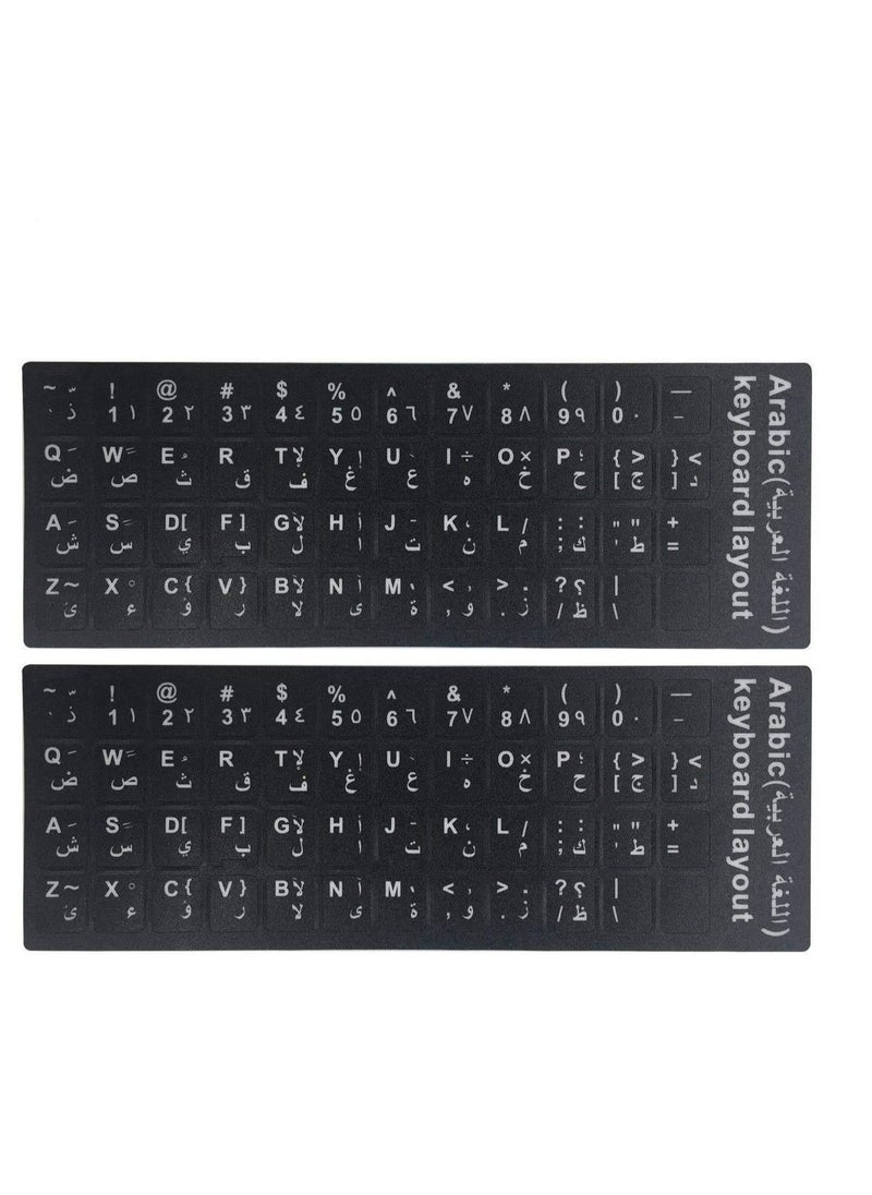 Captaintech 2PCS Pack Arabic Keyboard Replacement Stickers - Black Background With White Letters for Computer, Laptop, Notebook, Arabic Keyboard Sticker ﻿  - Image 1