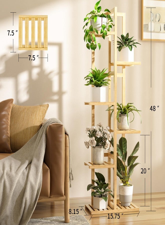 ROMGUAR CRAFT 6 Tier Bamboo Plant Stand Indoor, Wood Tall Flower Holder Corner Tiered Plant Shelf for Multiple Plants (Natural) - Image 3
