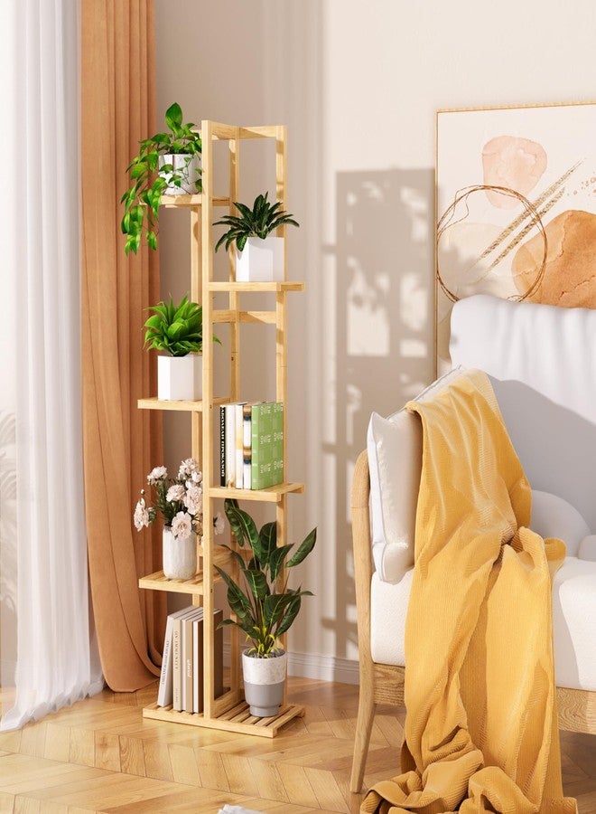 ROMGUAR CRAFT 6 Tier Bamboo Plant Stand Indoor, Wood Tall Flower Holder Corner Tiered Plant Shelf for Multiple Plants (Natural) - Image 4