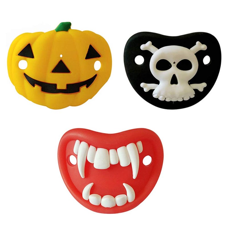 TOYANDONA 3pcs Baby Pacifiers Halloween Elements Design Pumpkin Skeleton Vampires Fangs Shaped Pacifier for Baby Toddlers Infants - Image 1