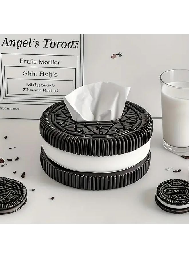 Black White Round Resin Tissue Box Holder Shiny Finish Home Decor Gift - Image 2