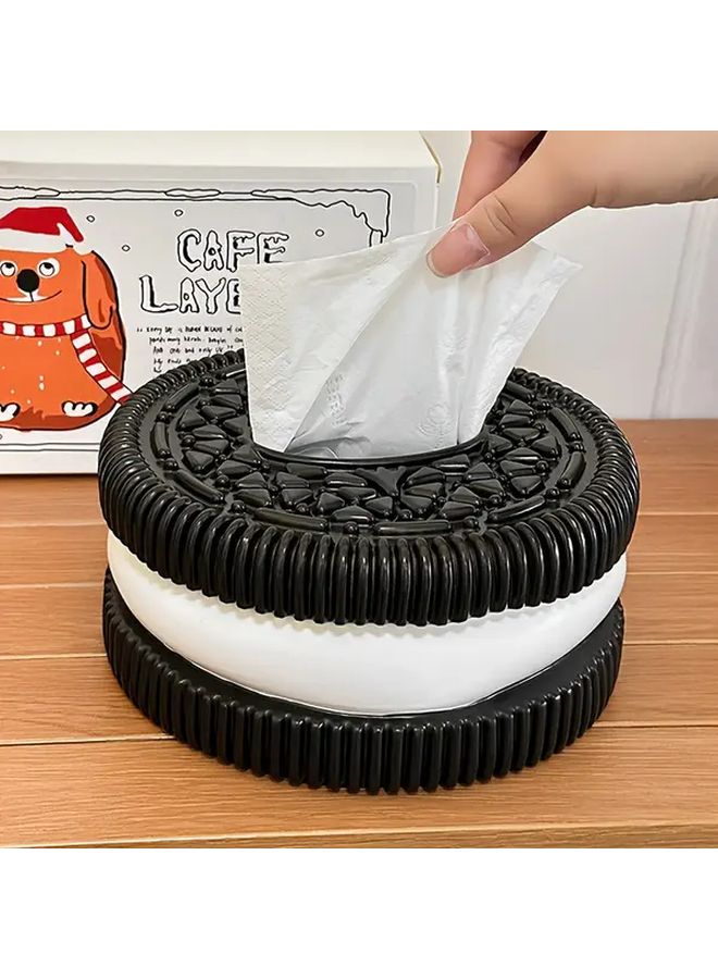 Black White Round Resin Tissue Box Holder Shiny Finish Home Decor Gift - Image 3