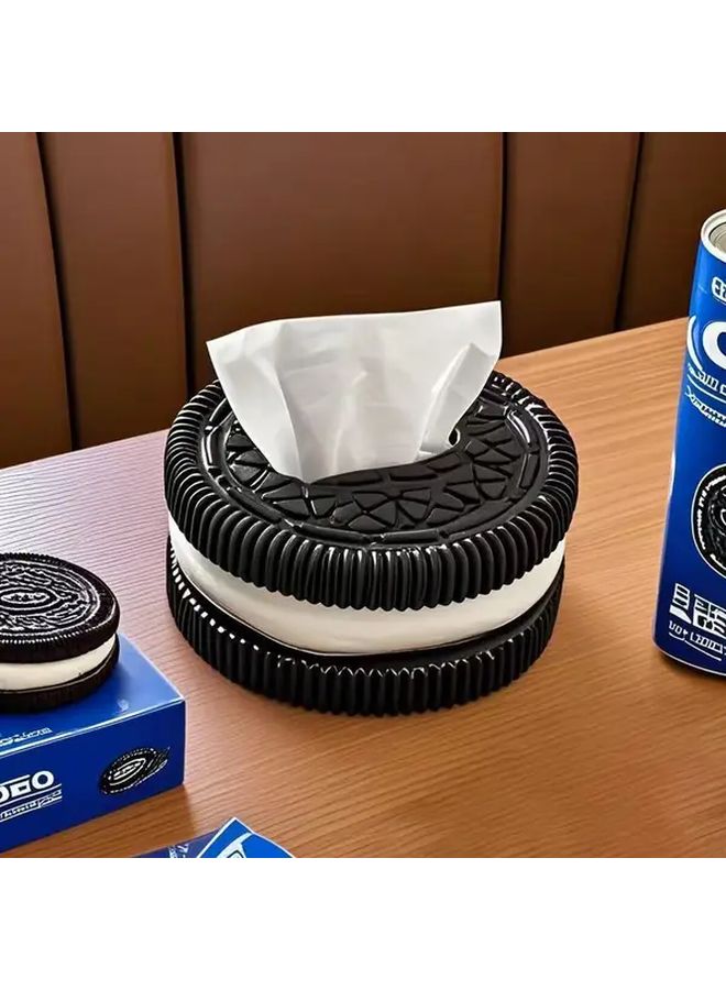 Black White Round Resin Tissue Box Holder Shiny Finish Home Decor Gift - Image 4