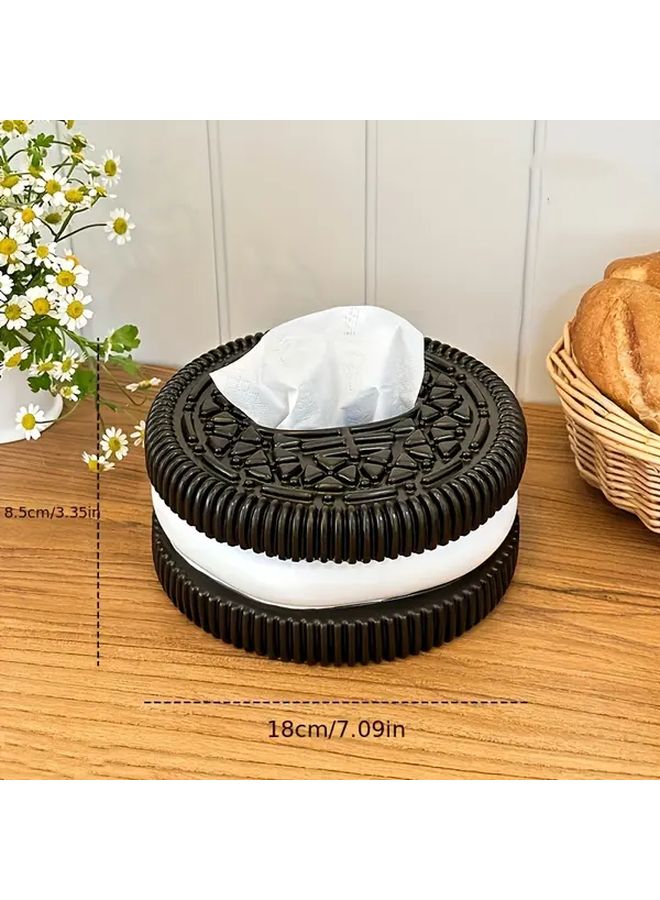 Black White Round Resin Tissue Box Holder Shiny Finish Home Decor Gift - Image 5