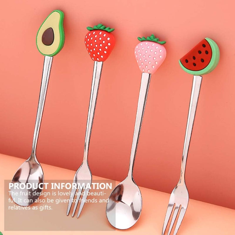 Hemoton 4PCS Creative Strawberry Shaped Fork and Spoon Set for Eating Desserts Fruits and MoreStainless Steel Dinner Forks and SpoonsStrawberry Tableware SetFruit Party Supplies - Image 3