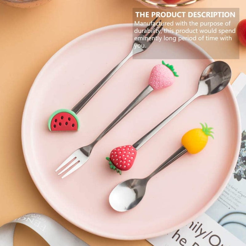 Hemoton 4PCS Creative Strawberry Shaped Fork and Spoon Set for Eating Desserts Fruits and MoreStainless Steel Dinner Forks and SpoonsStrawberry Tableware SetFruit Party Supplies - Image 4