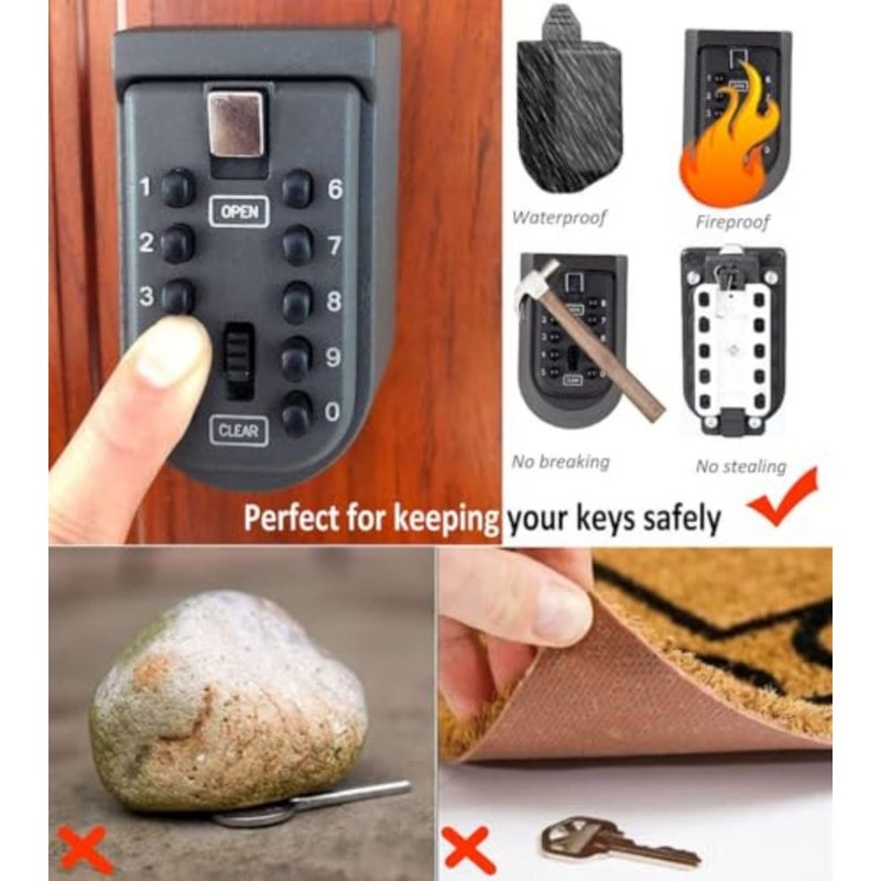 Key Lock Box with Combination Lock, Wall Mount Key Safe with 10-Digit Push Button Code, Outdoor and Indoor Hide-a-Key Lock Box for House, Garage, or Office Use - Image 4