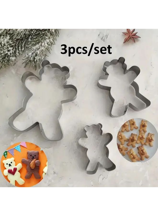 3pcs Bear Shaped Stainless Steel Cookie Cutter Set For Baking Fruit Vegetable Cutting Rust Resistant Food Grade Mold - Image 1