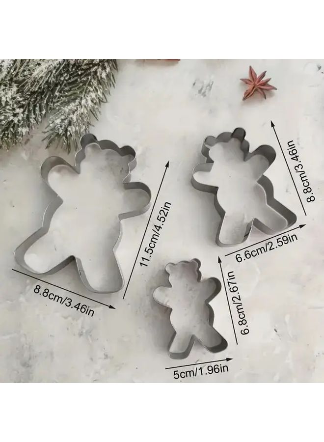 3pcs Bear Shaped Stainless Steel Cookie Cutter Set For Baking Fruit Vegetable Cutting Rust Resistant Food Grade Mold - Image 3