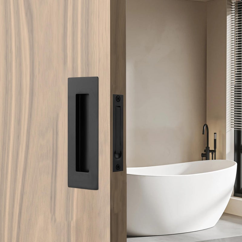 Malimali Pocket Door Pull And Edge Pull Set  Stainless Steel Pocket Door Hardware Recessed Flush Finger Pulls Rectangular Barn Door Pocket Door Handle (Matte Black) - Image 5