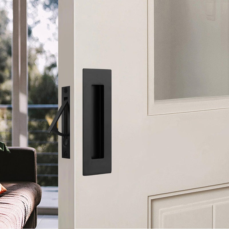Malimali Pocket Door Pull And Edge Pull Set  Stainless Steel Pocket Door Hardware Recessed Flush Finger Pulls Rectangular Barn Door Pocket Door Handle (Matte Black) - Image 4