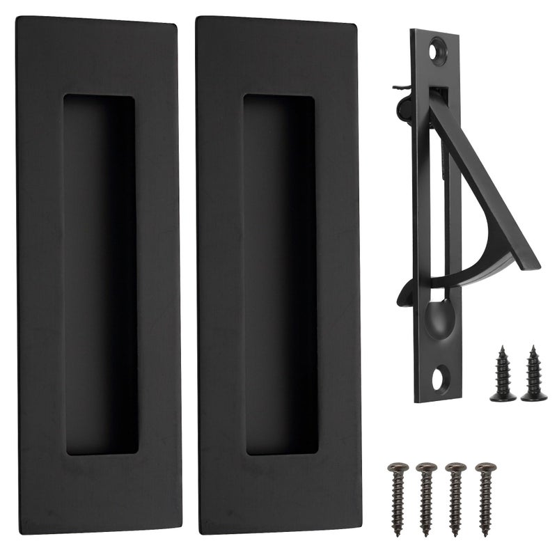 Malimali Pocket Door Pull And Edge Pull Set  Stainless Steel Pocket Door Hardware Recessed Flush Finger Pulls Rectangular Barn Door Pocket Door Handle (Matte Black) - Image 1