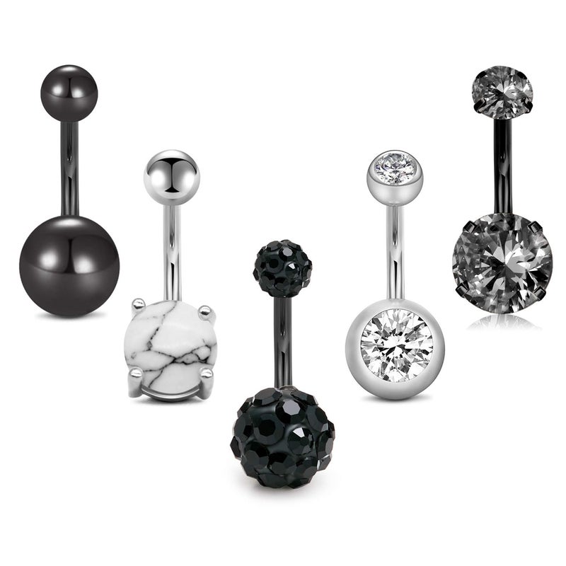 MODRSA Black Belly Button Ring Belly Rings for Women Surgical Steel Belly Piercing Black Navel Rings - Image 1