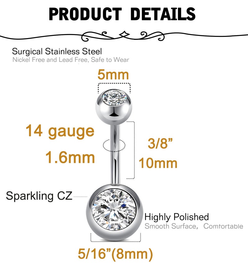 MODRSA Black Belly Button Ring Belly Rings for Women Surgical Steel Belly Piercing Black Navel Rings - Image 2
