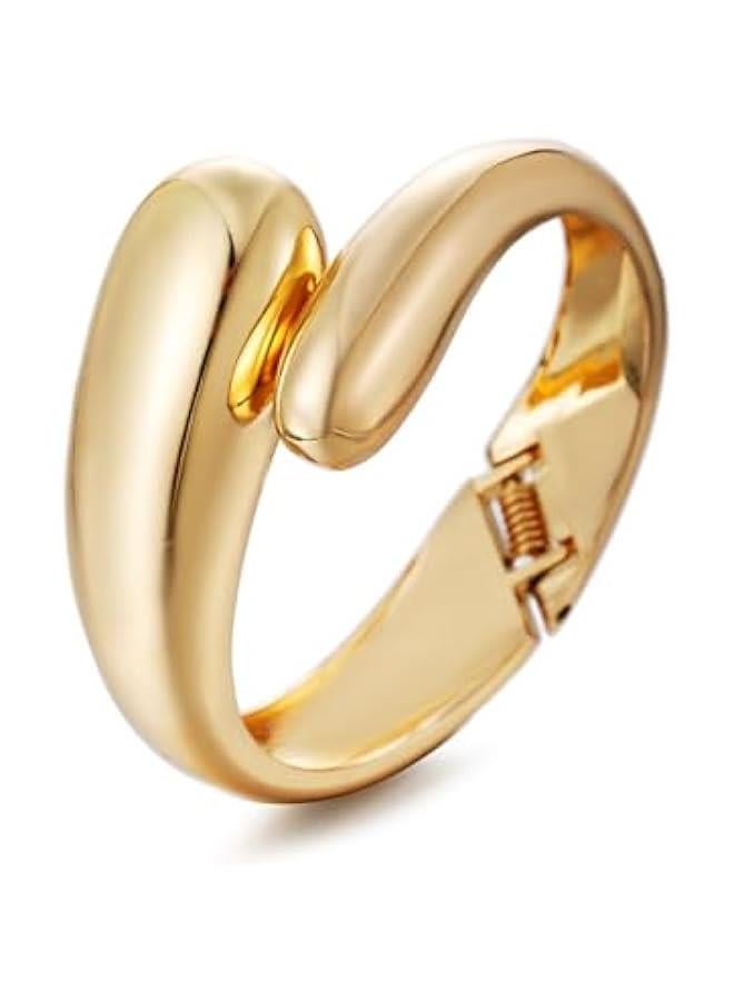 Arabest Gold Polished Chunky Twisted Hinged Waterdrop Bangle Bracelet for Women Spiraled Oval Bangle Bracelet - Image 1