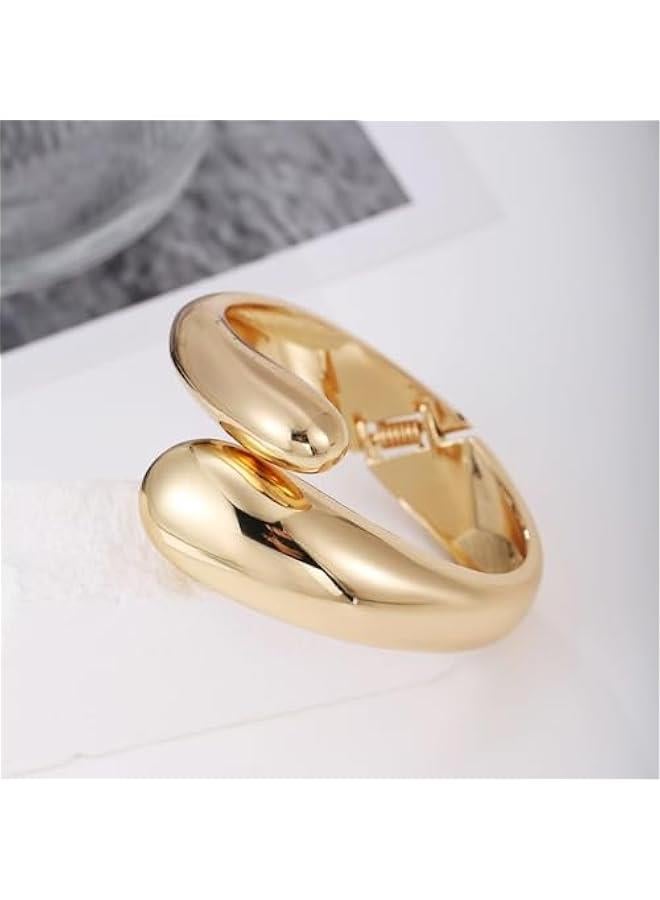 Arabest Gold Polished Chunky Twisted Hinged Waterdrop Bangle Bracelet for Women Spiraled Oval Bangle Bracelet - Image 4
