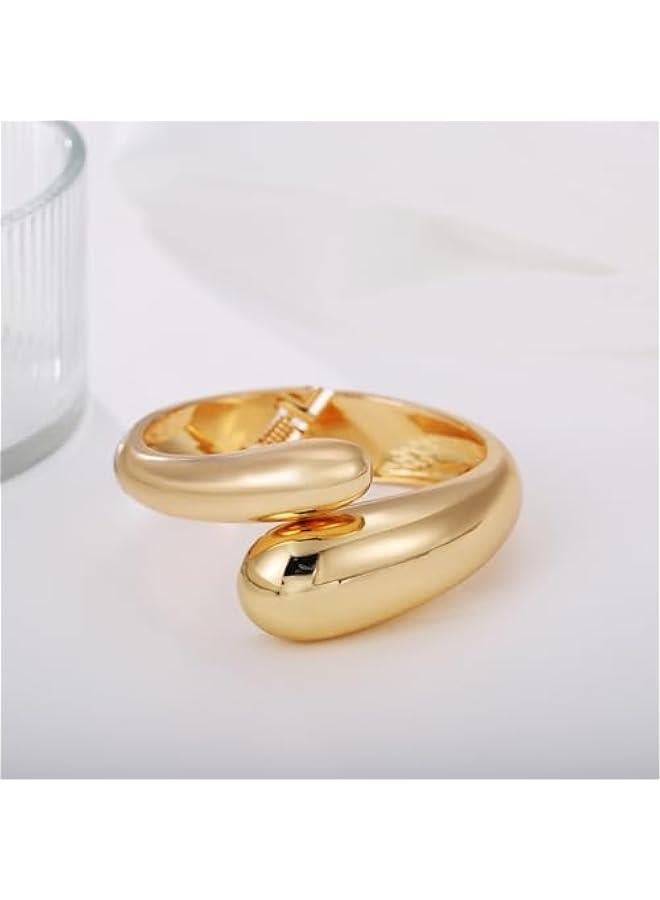 Arabest Gold Polished Chunky Twisted Hinged Waterdrop Bangle Bracelet for Women Spiraled Oval Bangle Bracelet - Image 5