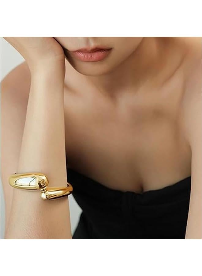 Arabest Gold Polished Chunky Twisted Hinged Waterdrop Bangle Bracelet for Women Spiraled Oval Bangle Bracelet - Image 2