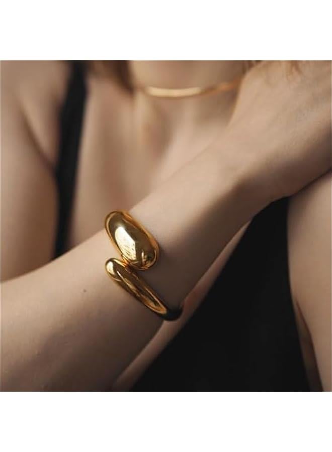 Arabest Gold Polished Chunky Twisted Hinged Waterdrop Bangle Bracelet for Women Spiraled Oval Bangle Bracelet - Image 3