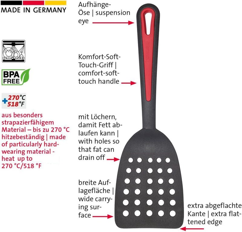Westmark Spatula, Highly Heat-Resistant Up to 270 °C/ 518 °F, Wide Contact Surface and Specially Flattened Edge, Plastic, Gallant, Black/Red, 29372275 - Image 3
