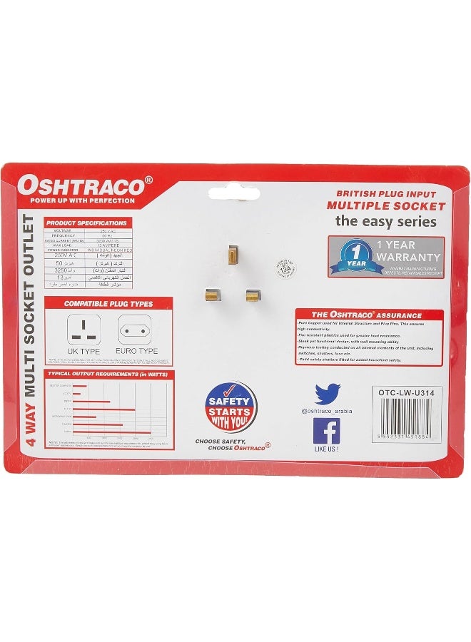 OSHTRACO مقبس أوشتراكو 4 طرق متعدد، أبيض - Image 3