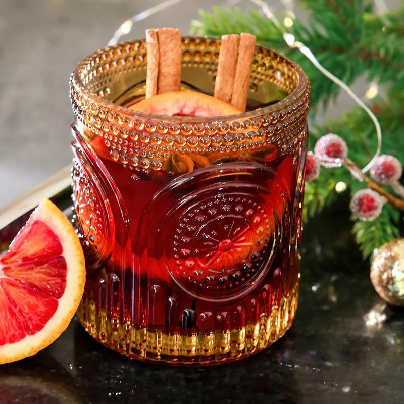 Kate Aspen Ribbed Retro Arch Floral Amber Drinking Glasses Set of 6 10 oz Vintage Glassware Set Cocktail Glass Set Juice Glass Water Cups  Great Hostess Gift  Gift for New Home Owners - Image 4