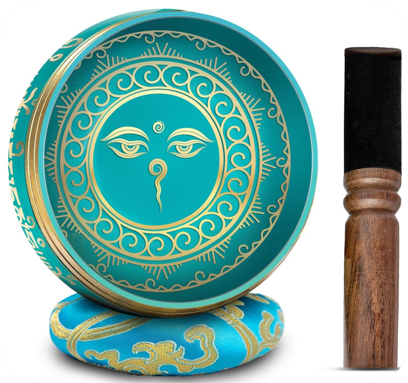 Tibetan Singing Bowl Set 4 Easy To Play Authentic Handmade For Meditation Sound 7 Chakra Healing By HIMALAYAN BAZAAR Turquoise Blue 4